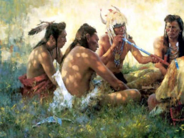 Painting by Howard Terpning of a Crow-Pipe Ceremony